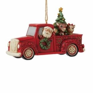 Jim Shore Red Truck Ornament with Santa and Rudolph